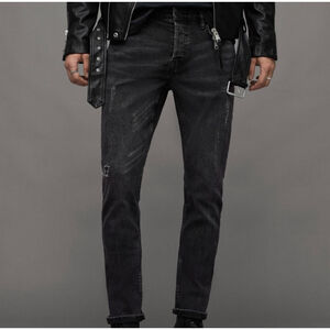 AllSaints Rex Button Fly Black Jeans Men's Size 30x29 Distressed Stretch Casual